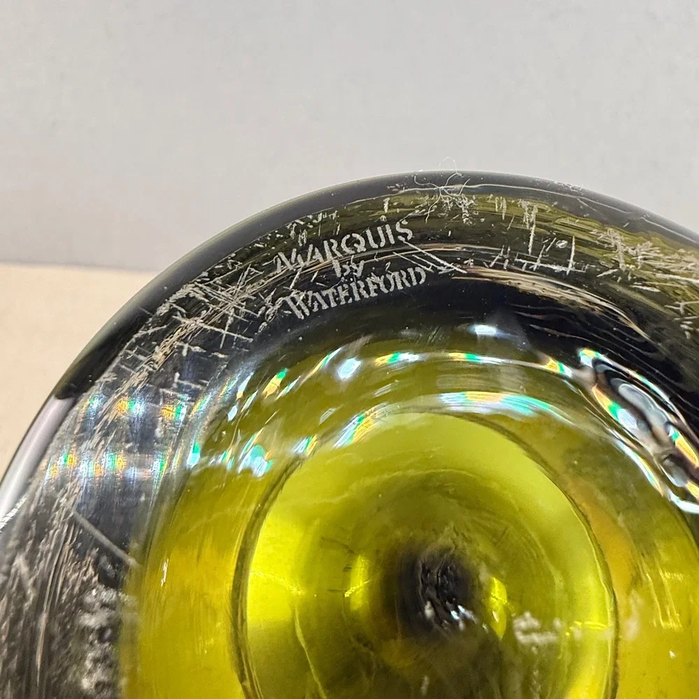 VTG‎ Marquis by Waterford Olive Green Art Glass Vase Modernist 17